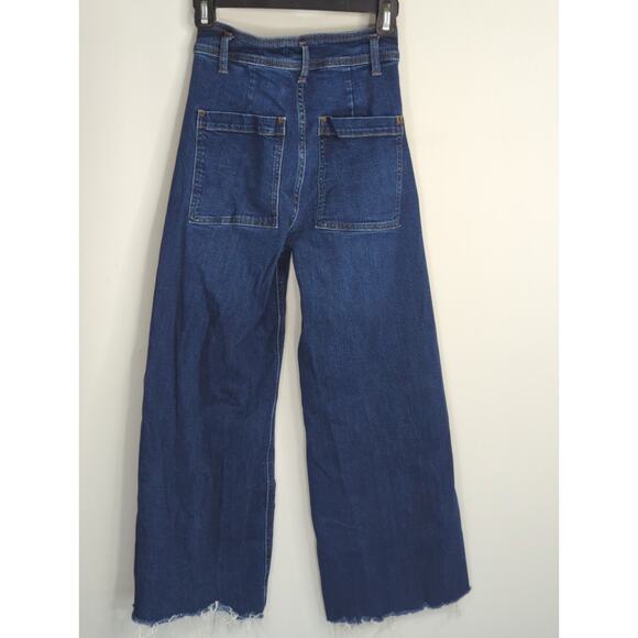 Zara Dark Wash Blue Marine Jeans Women's Size 4 Wide Leg Raw Hem Retro Lookp - Picture 7 of 9